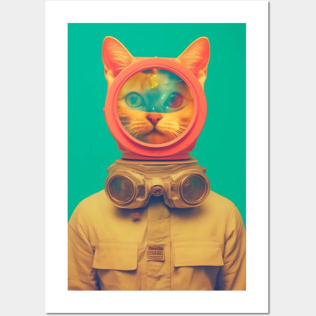 Cat in a diving suit Wall Art by Curious Craze